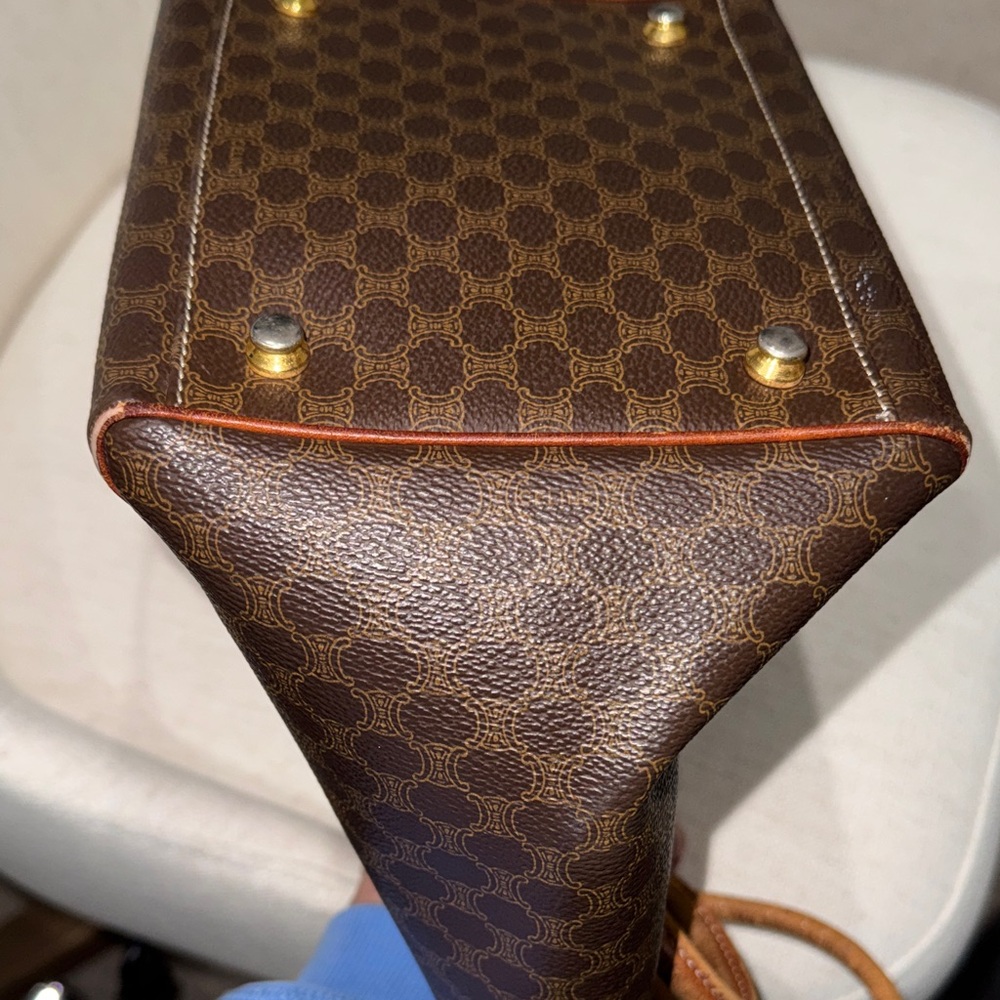 Celine Brown Monogram Tote with Tan Leather Handles and Gold Hardware - Picture 9 of 11